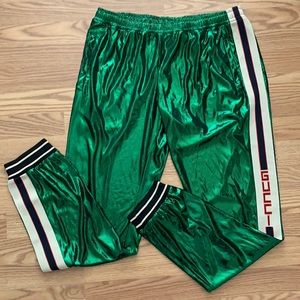 Gucci oversize laminated jersey jogging pants.